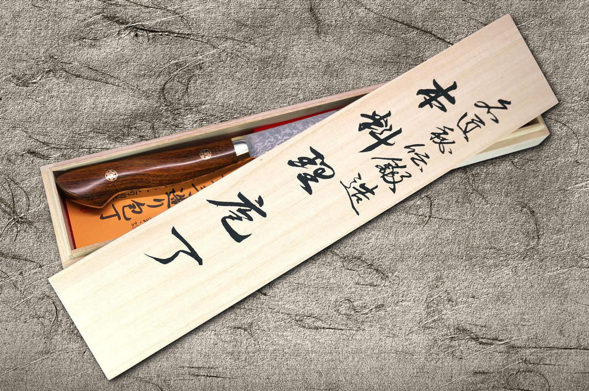 [OUTLET] Shigeki Tanaka 33-Layer R2(SG2) Damascus IR Japanese Chef's Petty Knife(Utility) 150mm with Desert Ironwood Handle 