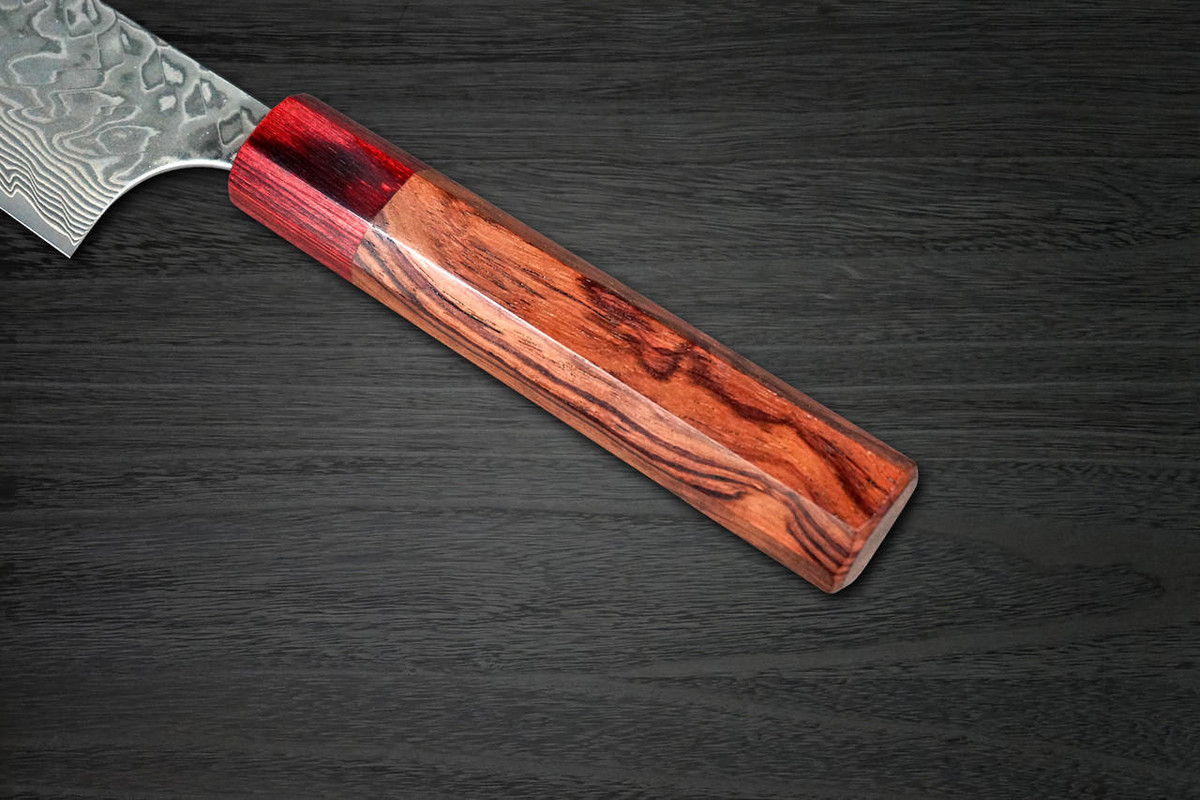 Yoshimi Kato R2 Black Damascus RS8R Japanese Chef's Gyuto Knife 210mm with Red-Ring Octagonal Honduran Rosewood Handle 