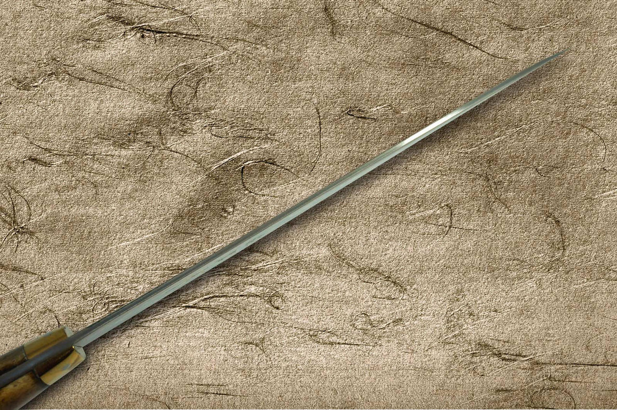 Takeshi Saji Aogami Colored Damascus DHM-NNM Japanese Chef's Gyuto Knife 180mm with Brown Antler Handle Nomura Special 