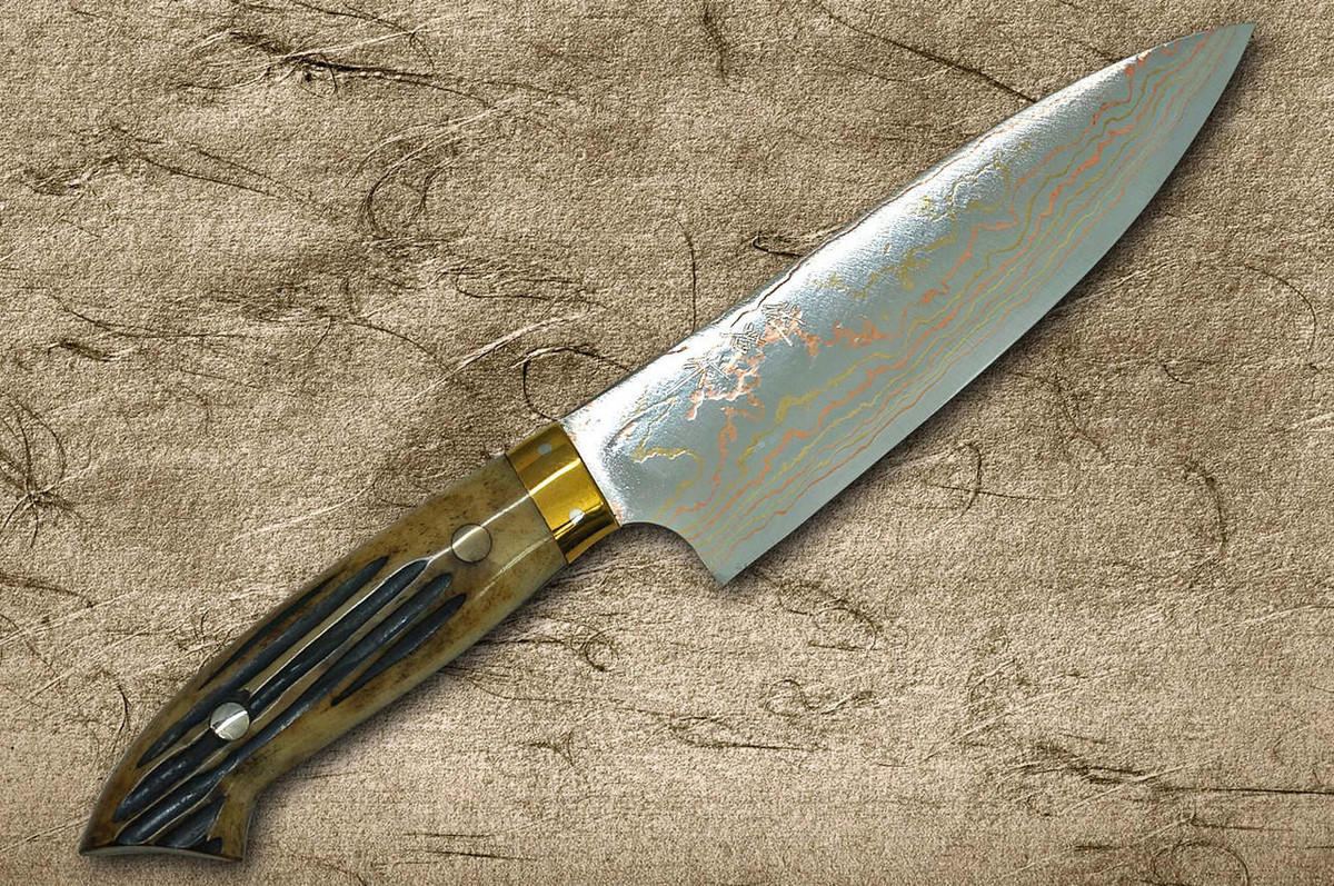佐治武士Aogami 彩色Damascus DHM-NNM 日本厨师用小刀（实用型） 150