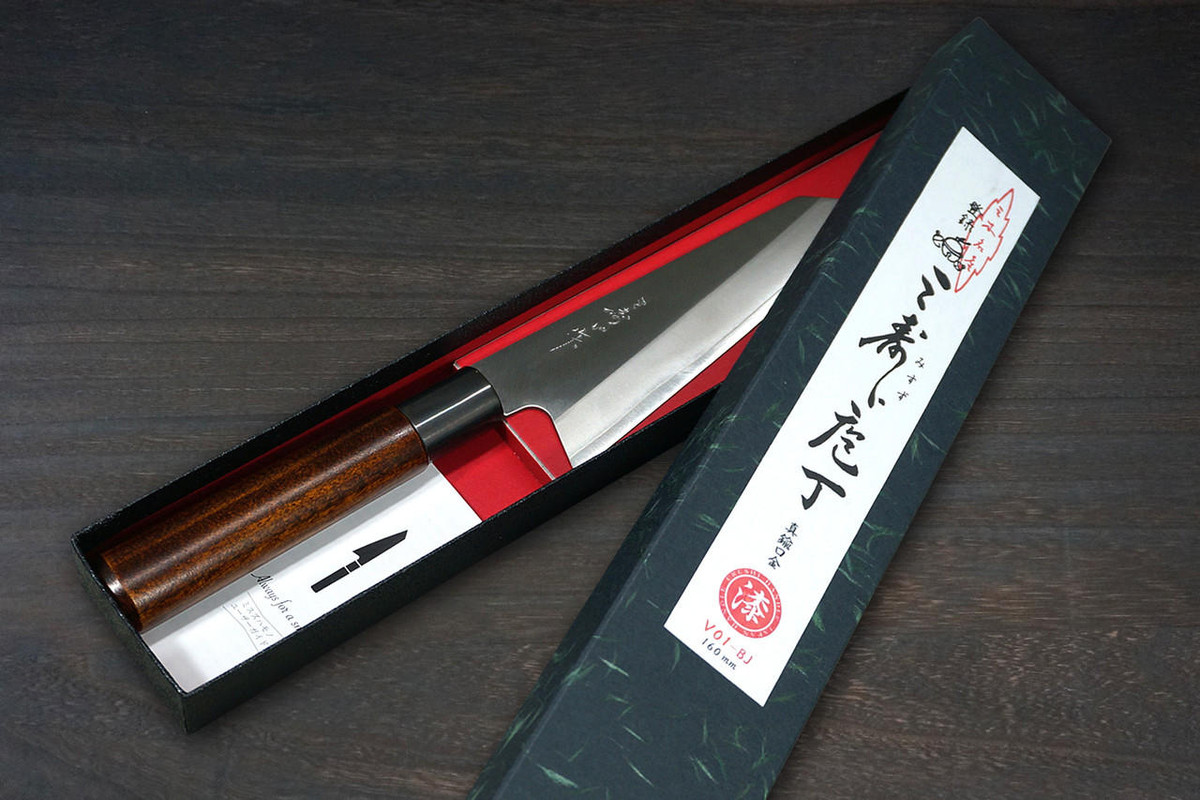 Misuzu VG10 Brass-Urushi  Japanese Chef's Bunka Knife 165mm with Lacquered Magnolia Handle 