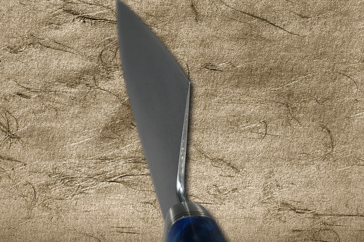 Daisuke Nishida Shirogami No.1 Damascus Japanese Chef's Gyuto Knife 210mm with Stabilized Karelian Birch Resin Handle [Blue] 