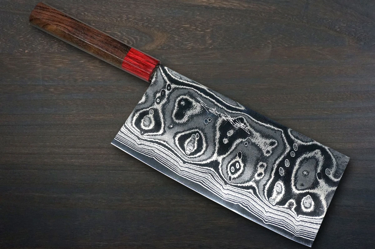 Keiichi Fujii AUS10 Nickel Damascus RS8R Japanese Chef's Chinese Cooking Knife 200mm with Red-Ring Rosewood Handle