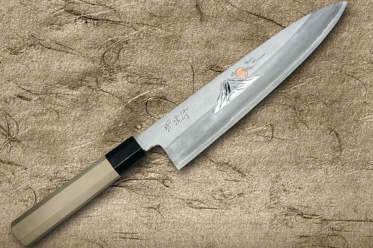 Sakai Takayuki Kasumi Buffalo Tsuba Gold Engraving Art Japanese Chef's Gyuto Knife 270mm Mt.Fuji & Sunset (Gold-plated) 