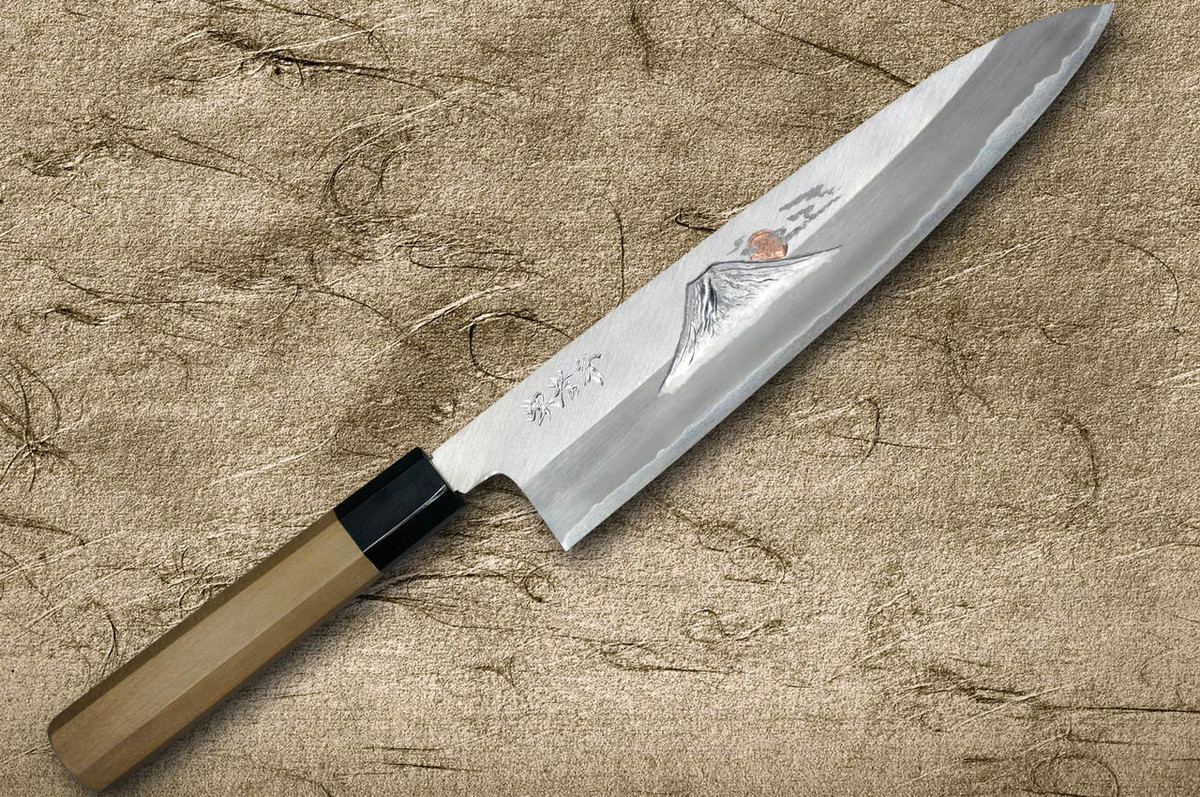 Sakai Takayuki Kasumi Buffalo Tsuba Gold Engraving Art Japanese Chef's Gyuto Knife 270mm Mt.Fuji & Sunset (Gold-plated) 