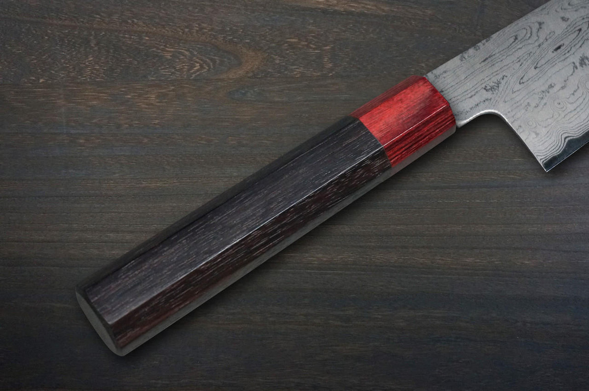 Satoshi Nakagawa Aogami #1 Damascus RS8R Japanese Chef's Kiritsuke-Gyuto Knife 240mm with Red-Ring Octagonal Handle 