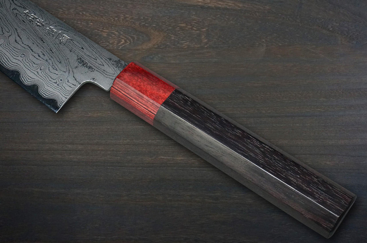Satoshi Nakagawa Aogami #1 Damascus RS8R Japanese Chef's Bunka Knife 170mm with Red-Ring Octagonal Handle 