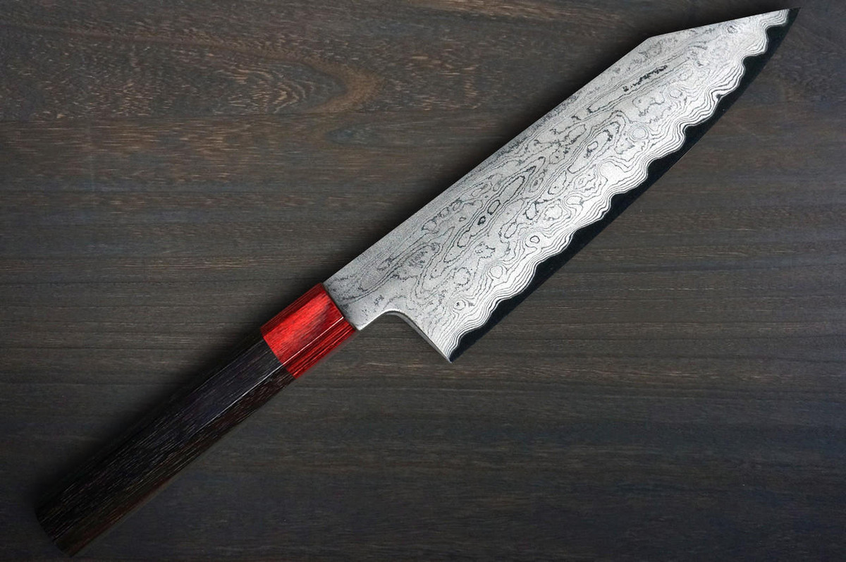 Satoshi Nakagawa Aogami #1 Damascus RS8R Japanese Chef's Bunka Knife 170mm with Red-Ring Octagonal Handle 