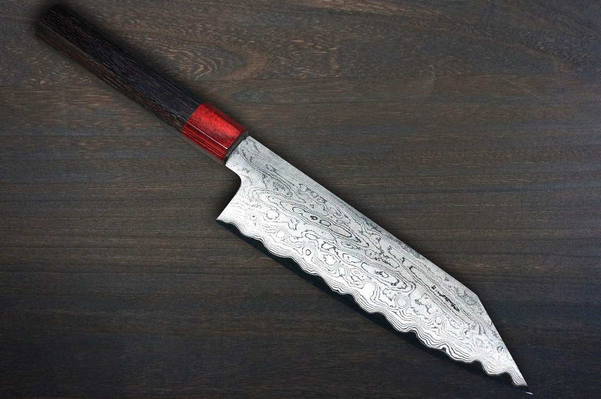 Satoshi Nakagawa Aogami #1 Damascus RS8R Japanese Chef's Bunka Knife 170mm with Red-Ring Octagonal Handle 