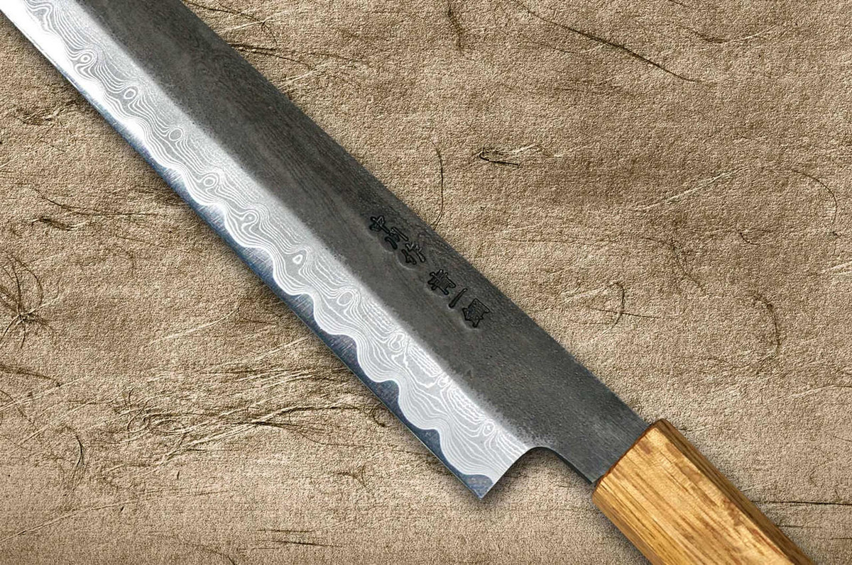 Satoshi Nakagawa Aogami #1 Damascus Kurouchi OK8B Japanese Chef's