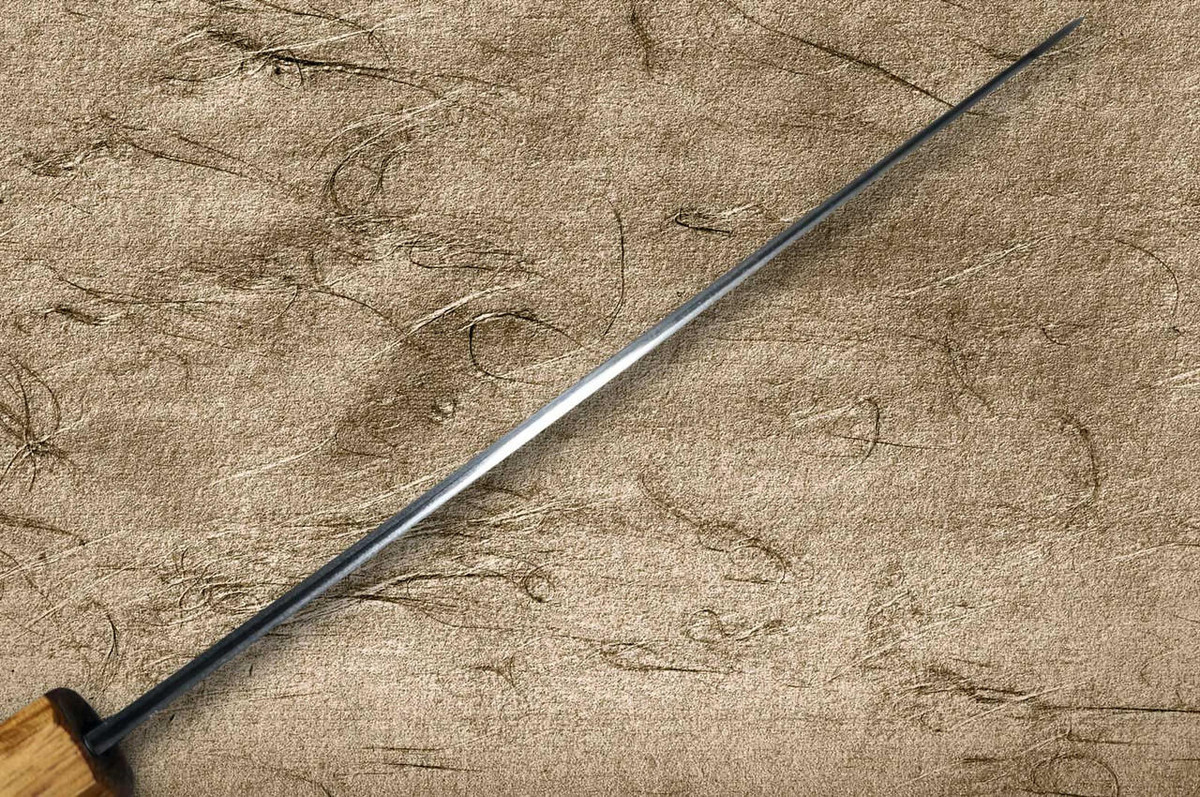 Satoshi Nakagawa Aogami #1 Damascus Kurouchi OK8B Japanese Chef's Kiritsuke-Yanagiba(Sujihiki) 240mm with Urushi Lacquered Oak Handle 