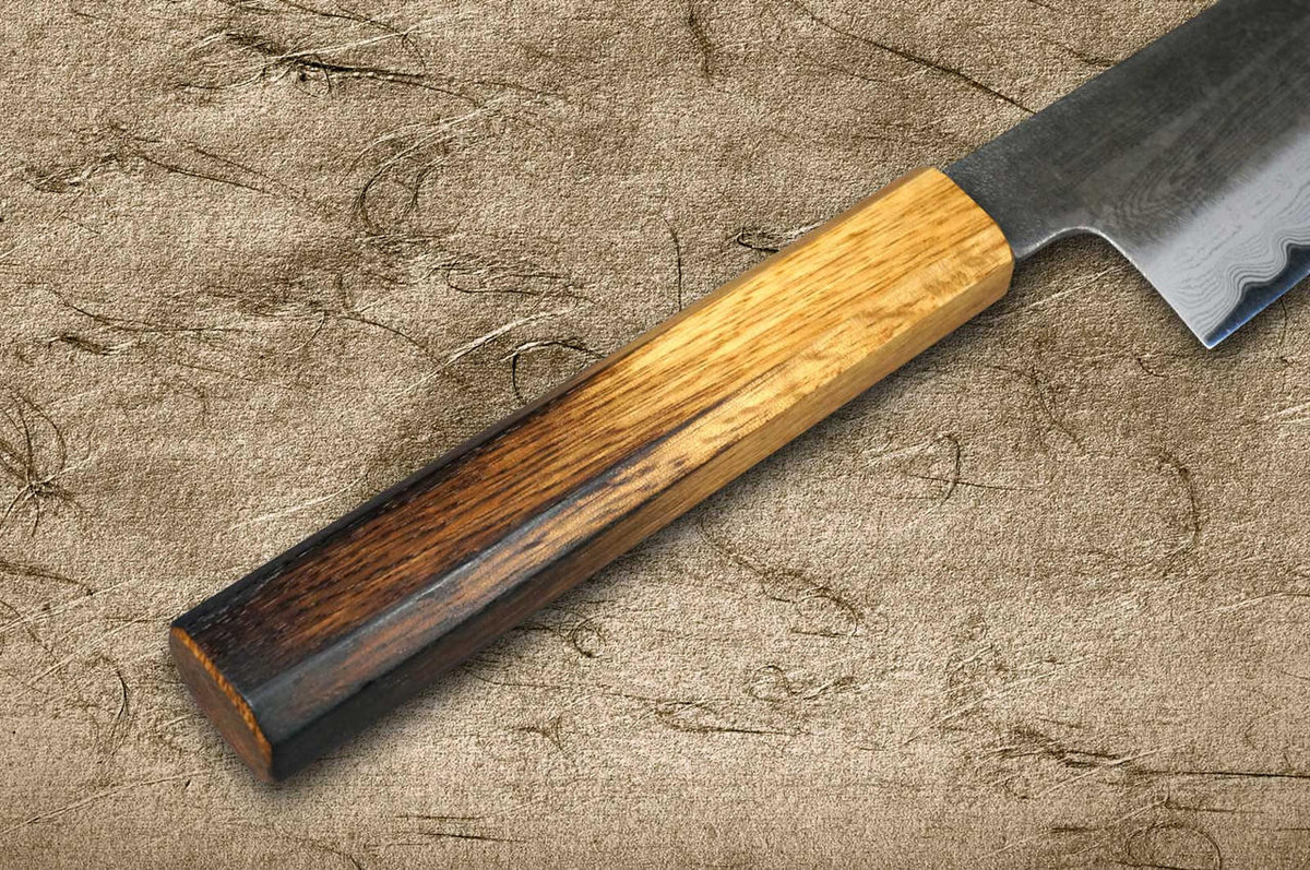 Satoshi Nakagawa Aogami #1 Damascus Kurouchi OK8B Japanese Chef's Bunka Knife 170mm with Urushi Lacquered Oak Handle 