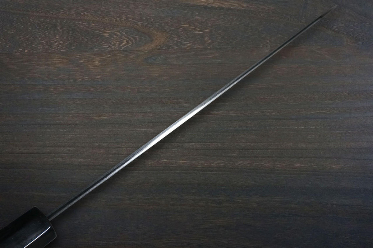 Satoshi Nakagawa Aogami #1 Damascus EBBFB2 Japanese Chef's Kiritsuke-Gyuto Knife 240mm with Double Buffalo Ringed Ebony Handle 