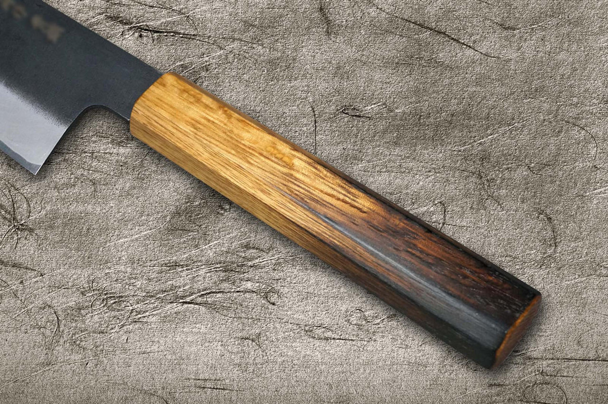 Satoshi Nakagawa Aogami #2 Kurouchi OK8B Japanese Chef's Santoku Knife 170mm with Urushi Lacquered Oak Handle 