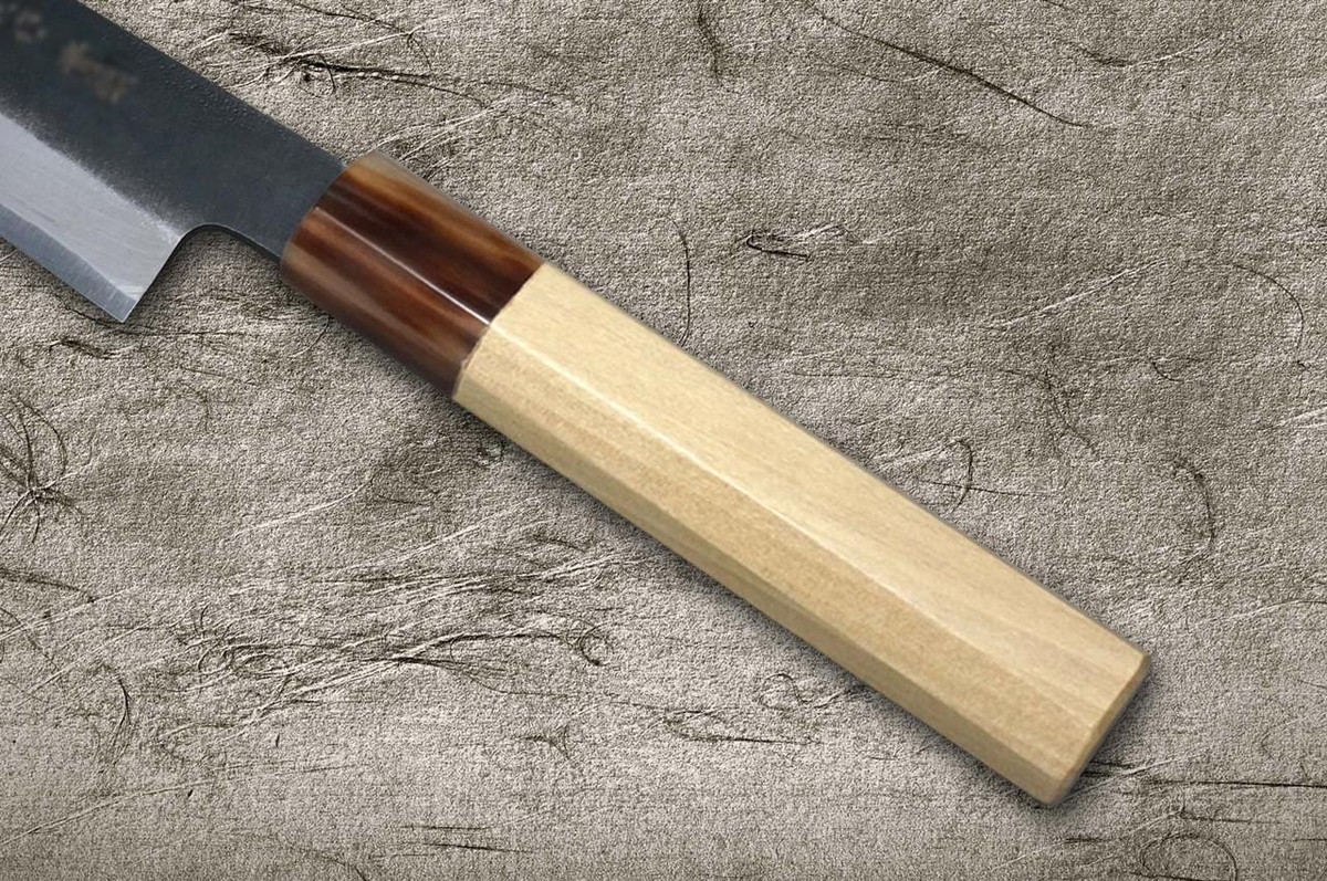 Satoshi Nakagawa Aogami #2 Kurouchi MB8W Japanese Chef's Petty Knife(Utility) 150mm with White Buffalo Tsuba Octagonal Handle 