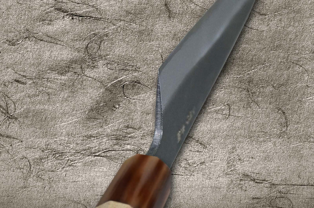 Satoshi Nakagawa Aogami #1 Kurouchi MB8W Japanese Chef's Gyuto Knife 210mm with White Buffalo Tsuba Octagonal Handle 