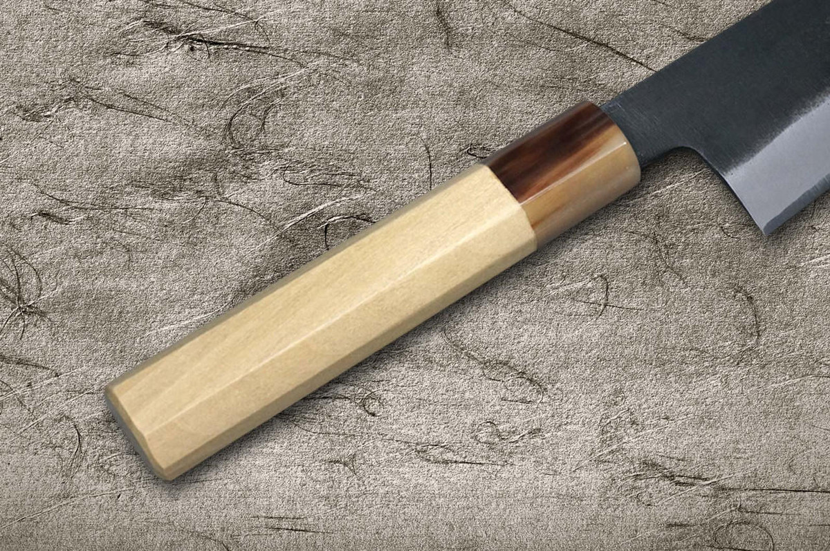 Satoshi Nakagawa Aogami #1 Kurouchi MB8W Japanese Chef's Gyuto Knife 210mm with White Buffalo Tsuba Octagonal Handle 