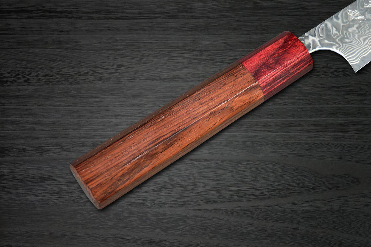 Yoshimi Kato R2 Black Damascus RS8R Japanese Chef's Petty Knife(Utility) 150mm with Red-Ring Octagonal Honduran Rosewood Handle 