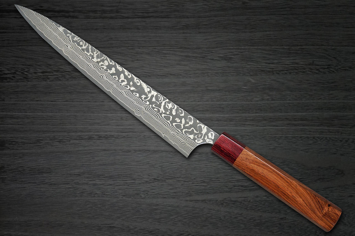 Yoshimi Kato R2 Black Damascus RS8R Japanese Chef's Slicer(Sujihiki) 270mm with Red-Ring Octagonal Honduran Rosewood Handle 