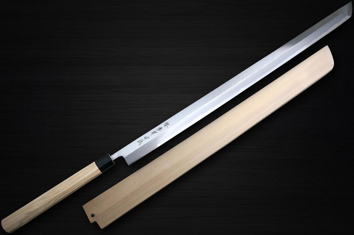 Sakai Takayuki Tuna Maguro Bocho Japanese Chef's Tuna-Kiri and Saya SET 540mm Tokujyo Supreme (White 2 steel) with Water Buffalo Octagonal Handle and Saya Sheath 