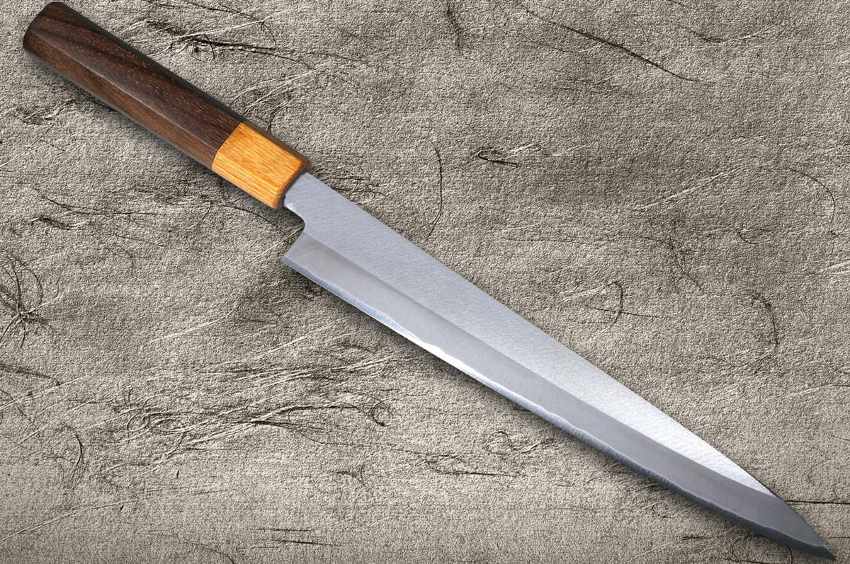 Satoshi Nakagawa Aogami #1 Migaki RS8M Japanese Chef's Slicer(Sujihiki) 270mm with Light-Brown-Ring Octagonal Handle 