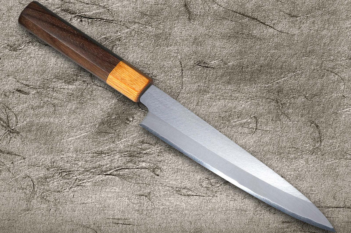 Satoshi Nakagawa Aogami #1 Migaki RS8M Japanese Chef's Petty Knife(Utility) 150mm with Light-Brown-Ring Octagonal Handle 