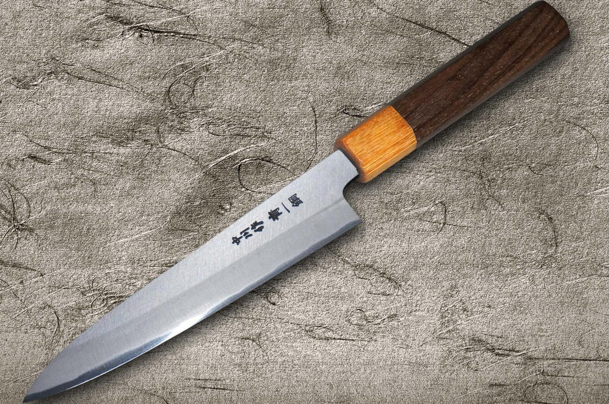 Satoshi Nakagawa Aogami #1 Migaki RS8M Japanese Chef's Petty Knife(Utility) 150mm with Light-Brown-Ring Octagonal Handle 