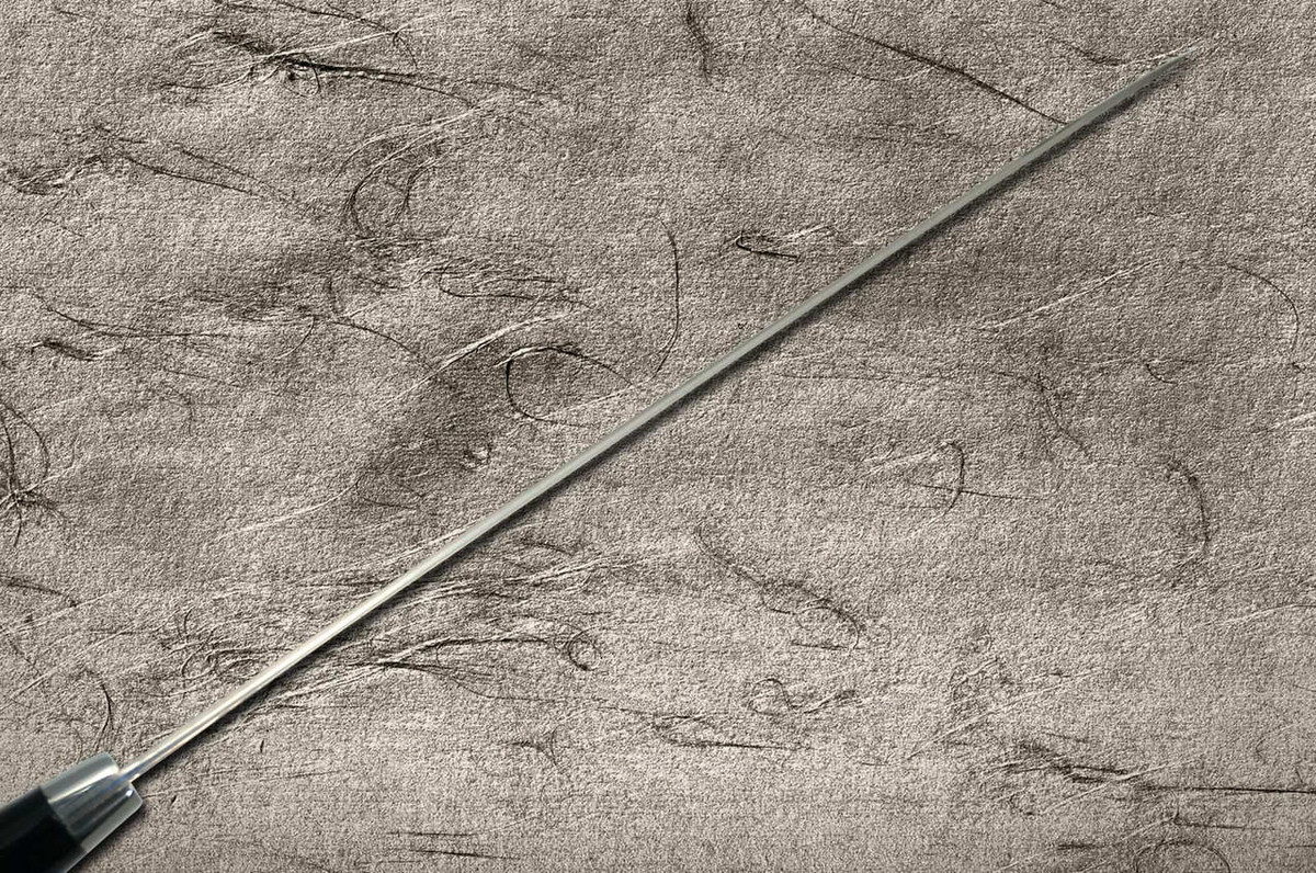 Takeshi Saji Makie-Art Aogami No.2 Colored Damascus Japanese Chef's Gyuto Knife 210mm with Urushi Lacquered Saya and Handle RED FUJI (AKA FUJI) 