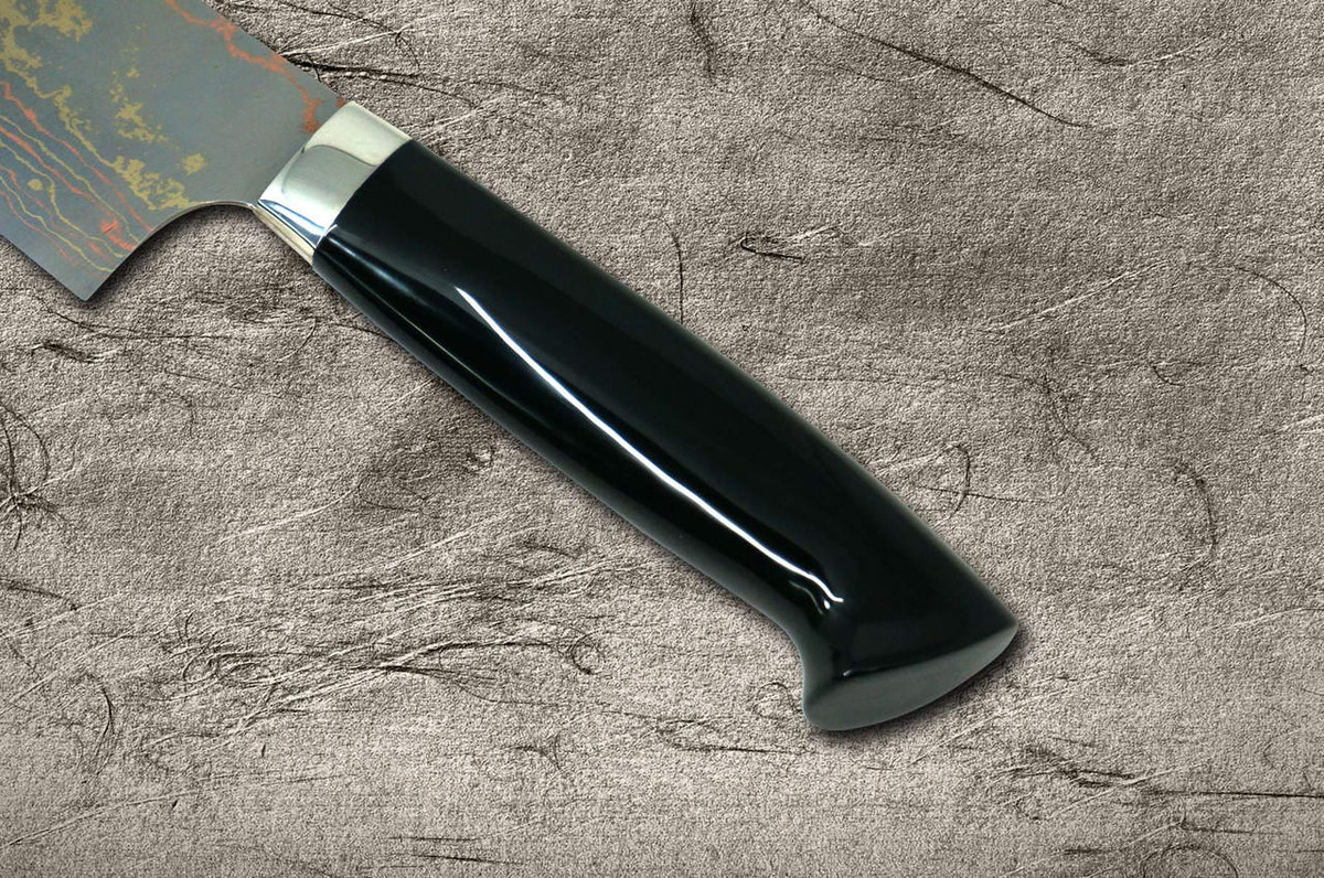 Takeshi Saji Makie-Art Aogami No.2 Colored Damascus Japanese Chef's Gyuto Knife 210mm with Urushi Lacquered Saya and Handle RED FUJI (AKA FUJI) 