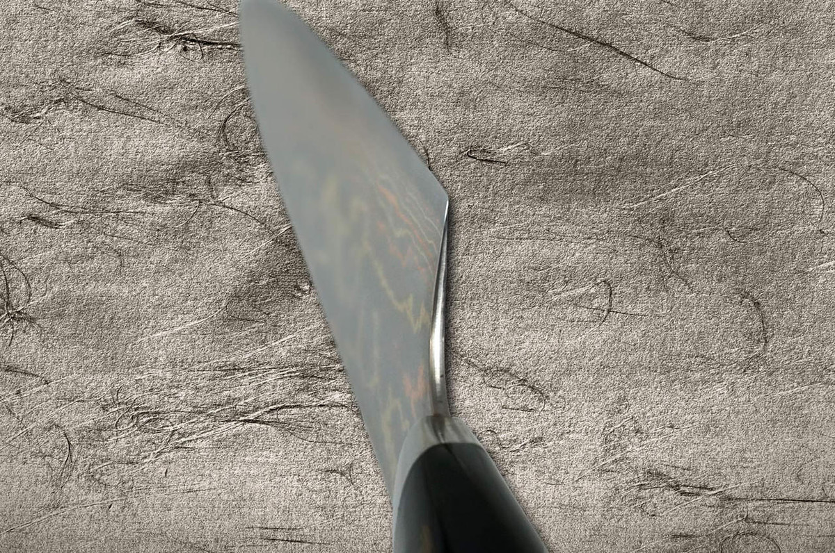 Takeshi Saji Makie-Art Aogami No.2 Colored Damascus Japanese Chef's Gyuto Knife 210mm with Urushi Lacquered Saya and Handle RED FUJI (AKA FUJI) 