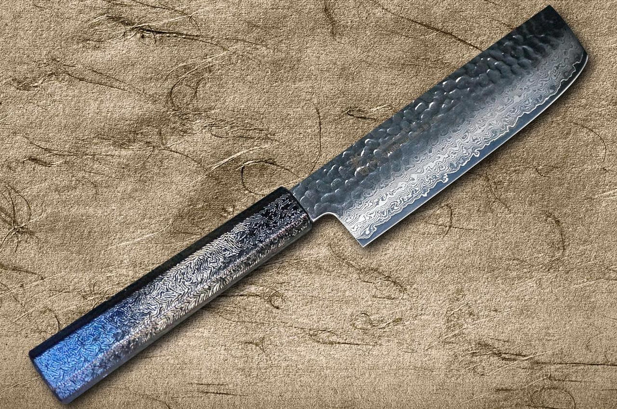 Sakai Takayuki 33-Layer VG10 Damascus RIO Chef's Nakiri(Vegetable) 160mm with Japanese Lacquered Handle [Blue] 