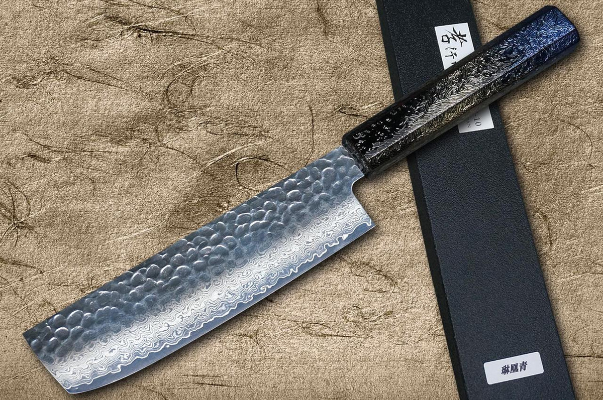 Sakai Takayuki 33-Layer VG10 Damascus RIO Chef's Nakiri(Vegetable) 160mm with Japanese Lacquered Handle [Blue] 