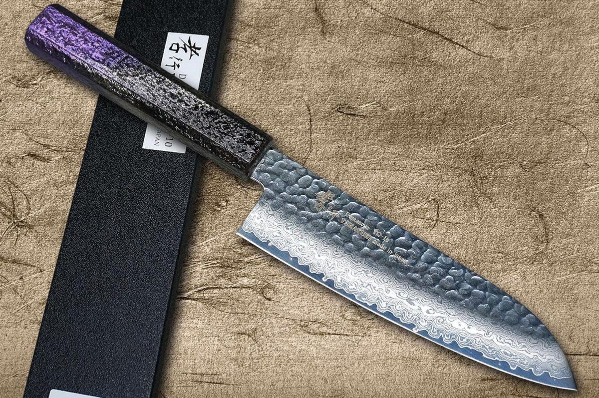 堺孝行33 层VG10Damascus RIO 厨师用三德刀170mm 日本漆柄[紫色] |日本刀