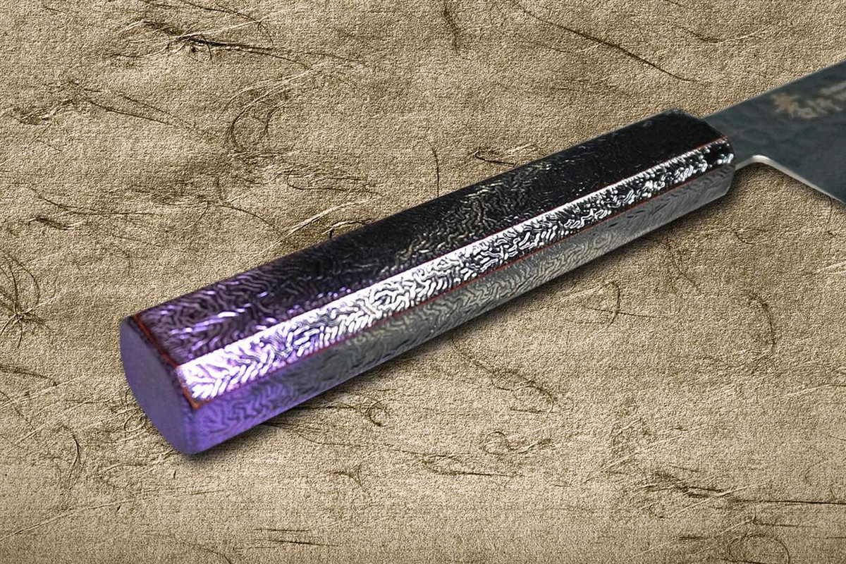 Sakai Takayuki 33-Layer VG10 Damascus RIO Chef's Kengata-Santoku Knife 160mm with Japanese Lacquered Handle [Purple] 