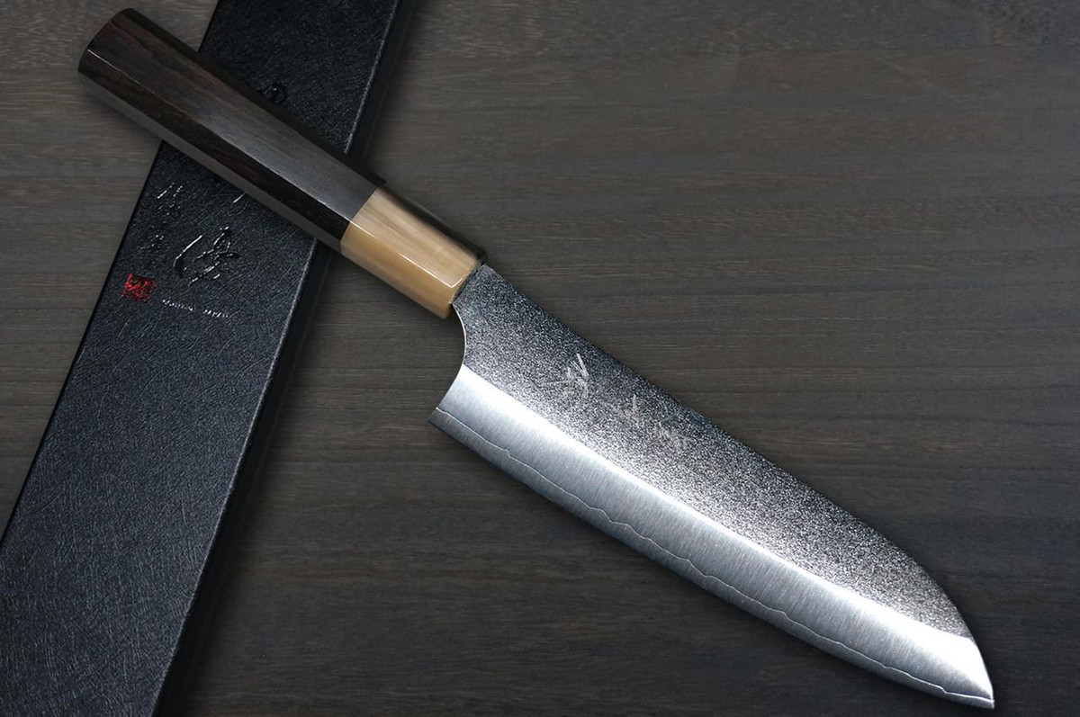 Yu Kurosaki VG-XEOS NEW GEKKO WA EB8W Japanese Chef's Santoku Knife 170mm with White Buffalo Ring Ebony Handle 