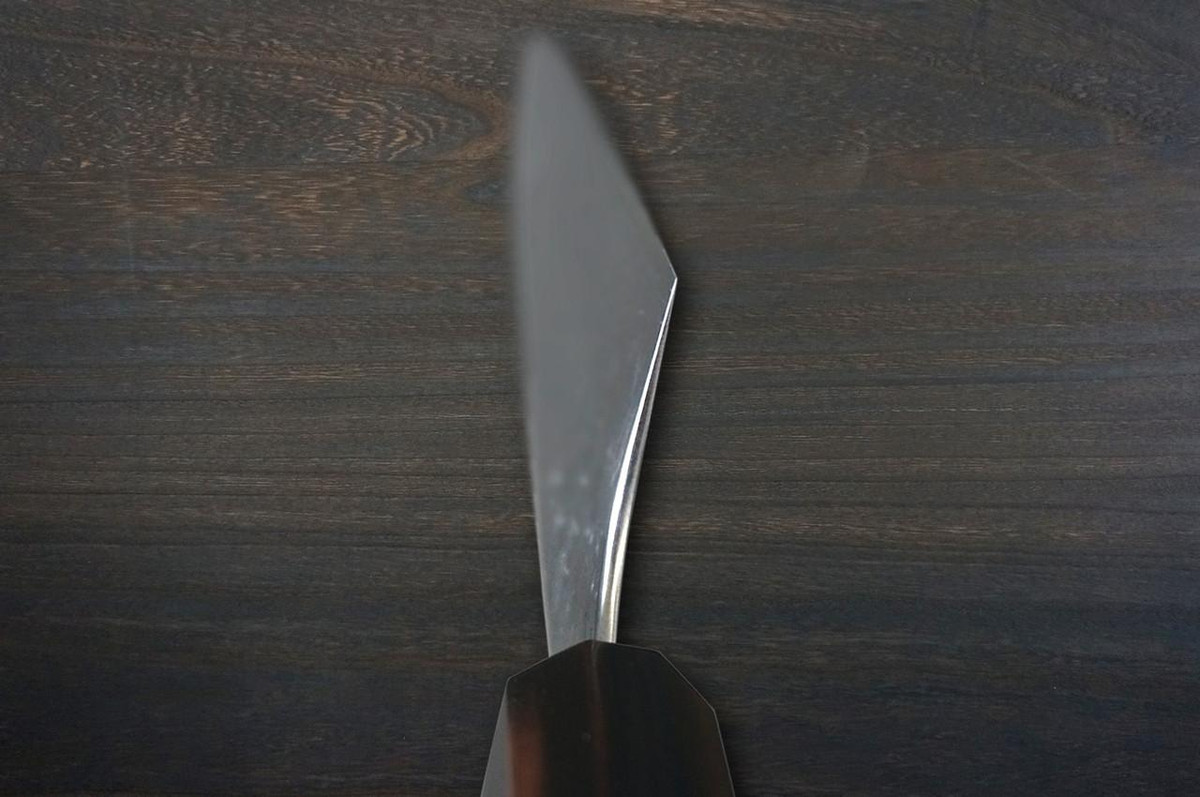 Yoshimi Kato R2 MINAMO Hammered EB8N-ROSE Japanese Chef's Kengata-Gyuto Knife 210mm with Rose-Ring Ebony Handle 