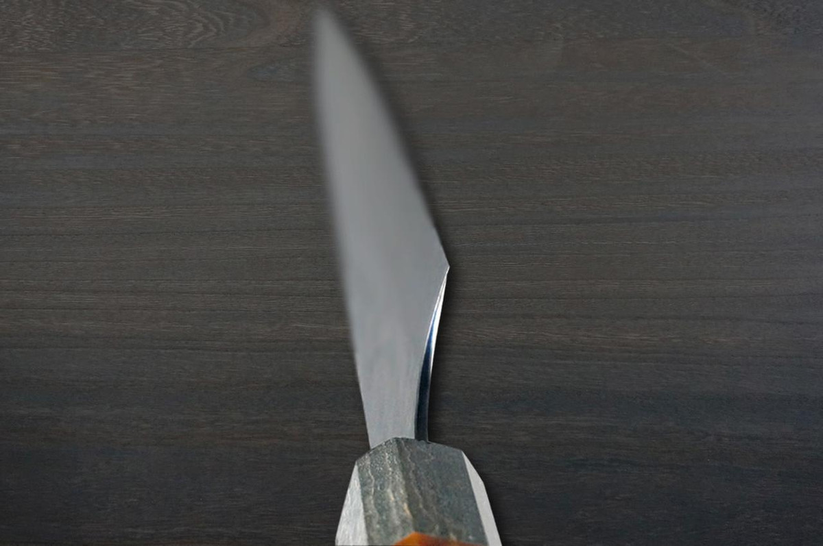 Yu Kurosaki R2(SG2) Hammered SENKO-EI WA STWG-AM Japanese Chef's Slicer(Sujihiki) 270mm with Stabilized Hybrid Wood Handle [Light Gray - Amber Ring] 