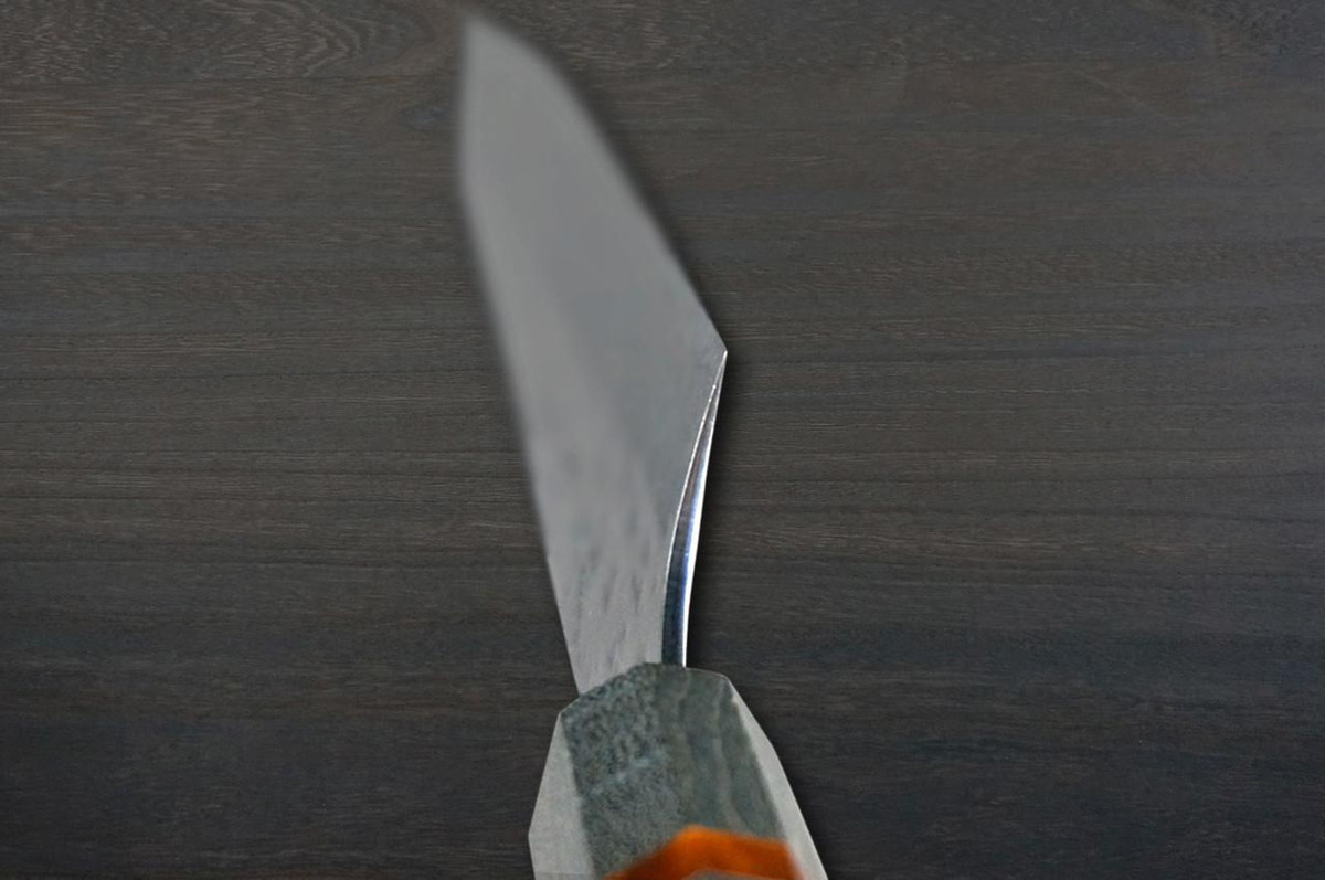 Yu Kurosaki R2(SG2) Hammered SENKO-EI WA STWG-AM Japanese Chef's Petty Knife(Utility) 150mm with Stabilized Hybrid Wood Handle [Light Gray - Amber Ring] 