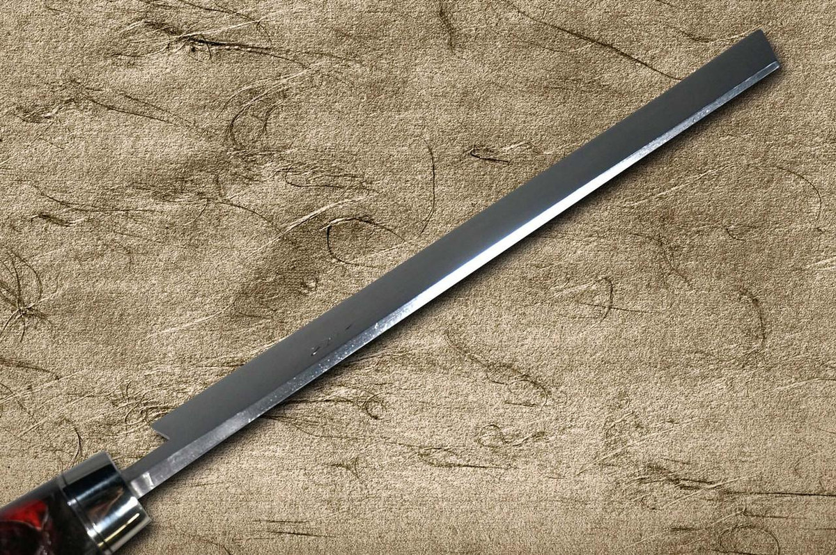 Daisuke Nishida Shirogami No.1 Damascus Japanese Chef's Kiritsuke-Nakiri(Vegetable) 180mm with Stabilized BP Birch Handle [Wine-Red] 