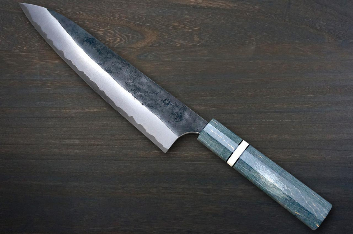 加藤義美青紙超级包钢黑打日本厨师牛刀210mm 配稳定混合木手柄[浅灰色