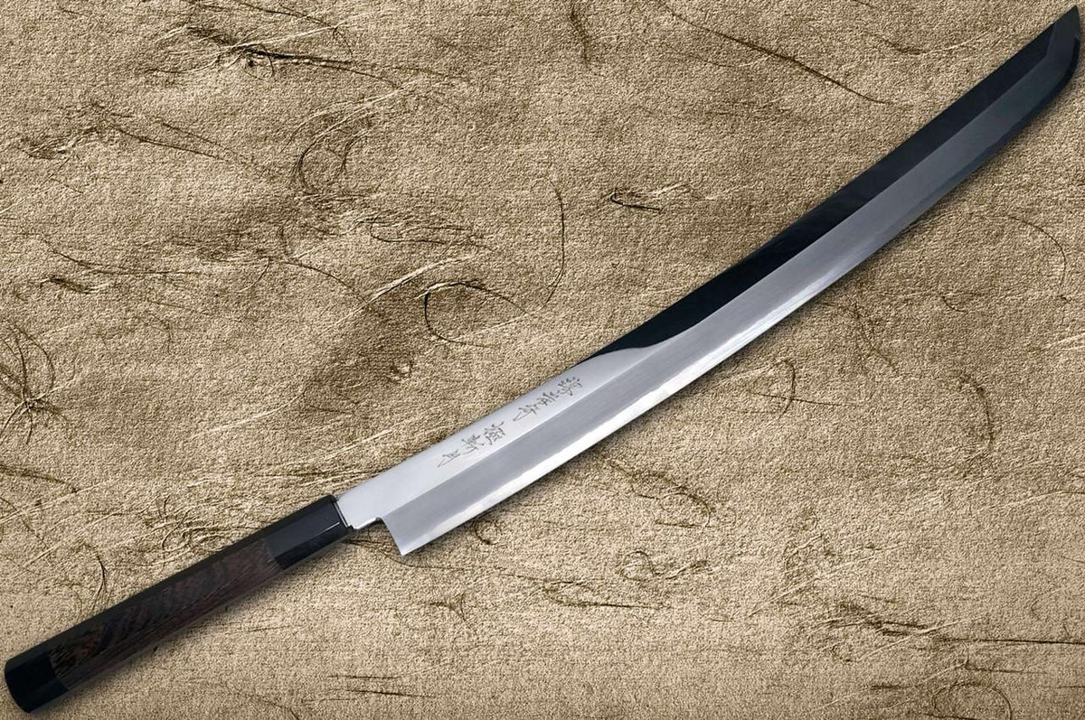 Sakai Takayuki ZANGETSU Ginsan Japanese Chef's Mirrored Sakimaru-Takohiki(Sashimi) 510mm with Double Water Buffalo Ring Wenge Handle [Long Version KIWAMI] 