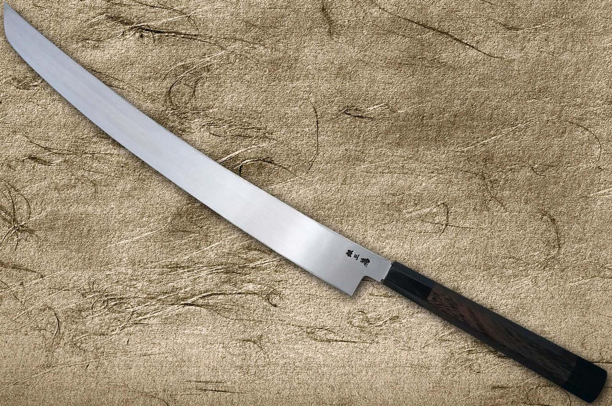 Sakai Takayuki ZANGETSU Ginsan Japanese Chef's Mirrored Sakimaru-Takohiki(Sashimi) 510mm with Double Water Buffalo Ring Wenge Handle [Long Version KIWAMI] 