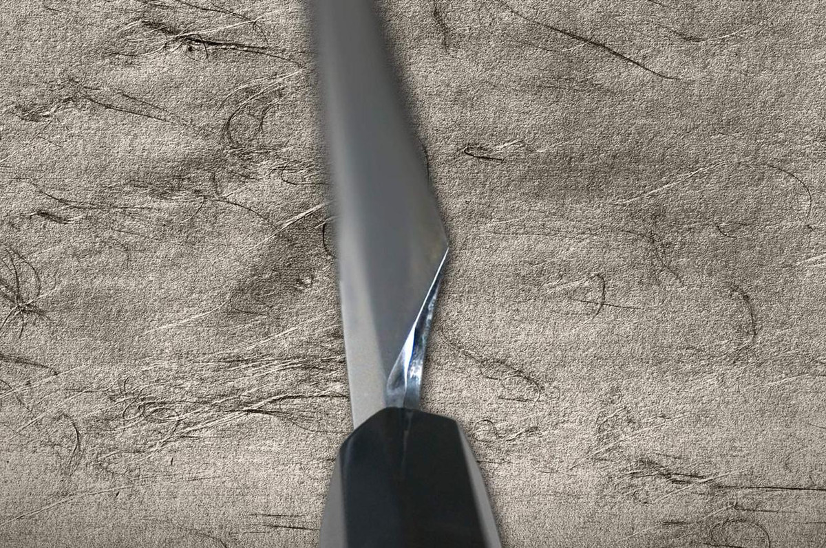 Sakai Takayuki ZANGETSU Ginsan Japanese Chef's Mirrored Kiritsuke-Yanagiba(Sashimi) 300mm with Double Water Buffalo Ring Ebony Handle 