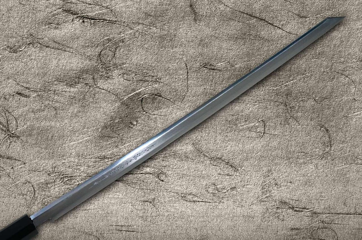 Sakai Takayuki ZANGETSU Ginsan Japanese Chef's Mirrored Kiritsuke-Yanagiba(Sashimi) 300mm with Double Water Buffalo Ring Ebony Handle 