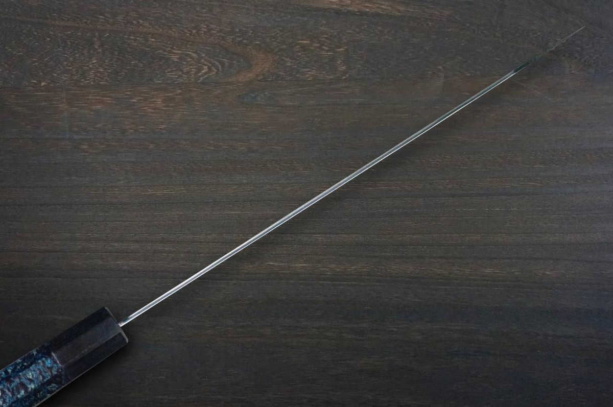 Yu Kurosaki R2(SG2) Hammered SENKO-EI WA INDIGO Japanese Chef's Slicer(Sujihiki) 270mm with Indigo-dyed Handle and Saya Sheath [AI-TENMOKU] 