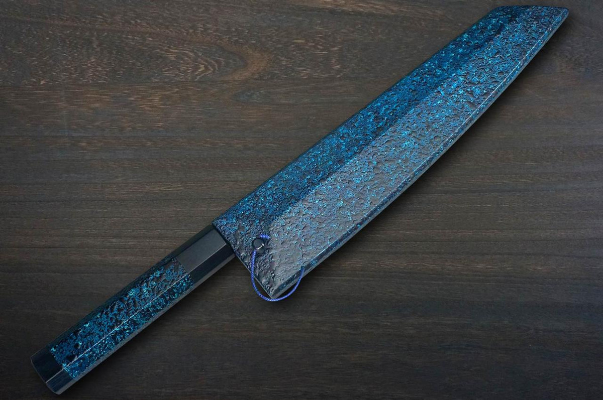 Yu Kurosaki R2(SG2) Hammered SENKO-EI WA INDIGO Japanese Chef's Gyuto Knife 240mm with Indigo-dyed Handle and Saya Sheath [AI-TENMOKU] 