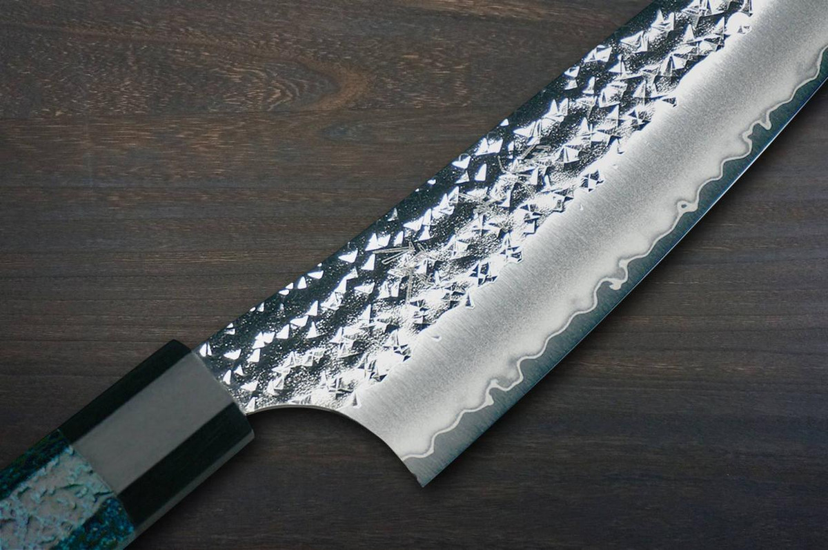 Yu Kurosaki R2(SG2) Hammered SENKO-EI WA INDIGO Japanese Chef's Bunka Knife 165mm with Indigo-dyed Handle and Saya Sheath [AI-TENMOKU] 