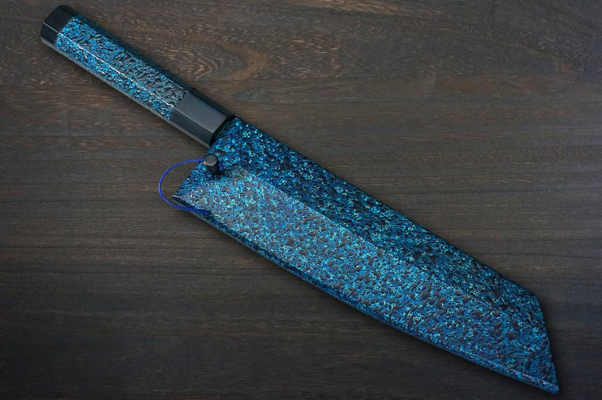 Yu Kurosaki R2(SG2) Hammered SENKO-EI WA INDIGO Japanese Chef's Bunka Knife 165mm with Indigo-dyed Handle and Saya Sheath [AI-TENMOKU] 