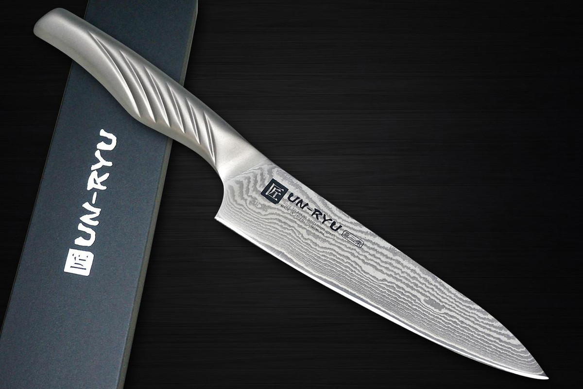 RYU　SHELLAC-5351MARUYA- W RIDERS Shimomura UN-RYU Damascus STL Japanese Chef's Santoku Knife 160mm
