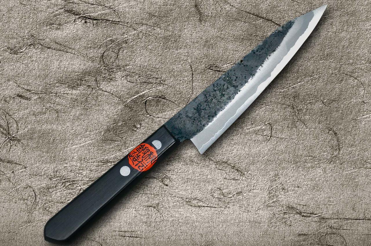 Shigeki Tanaka Aogami No.2 Kurouchi TEKKA CLW Japanese Chef's Kritsuke-Petty Knife(Utility) 120mm with Black Pakka Wood Handle 